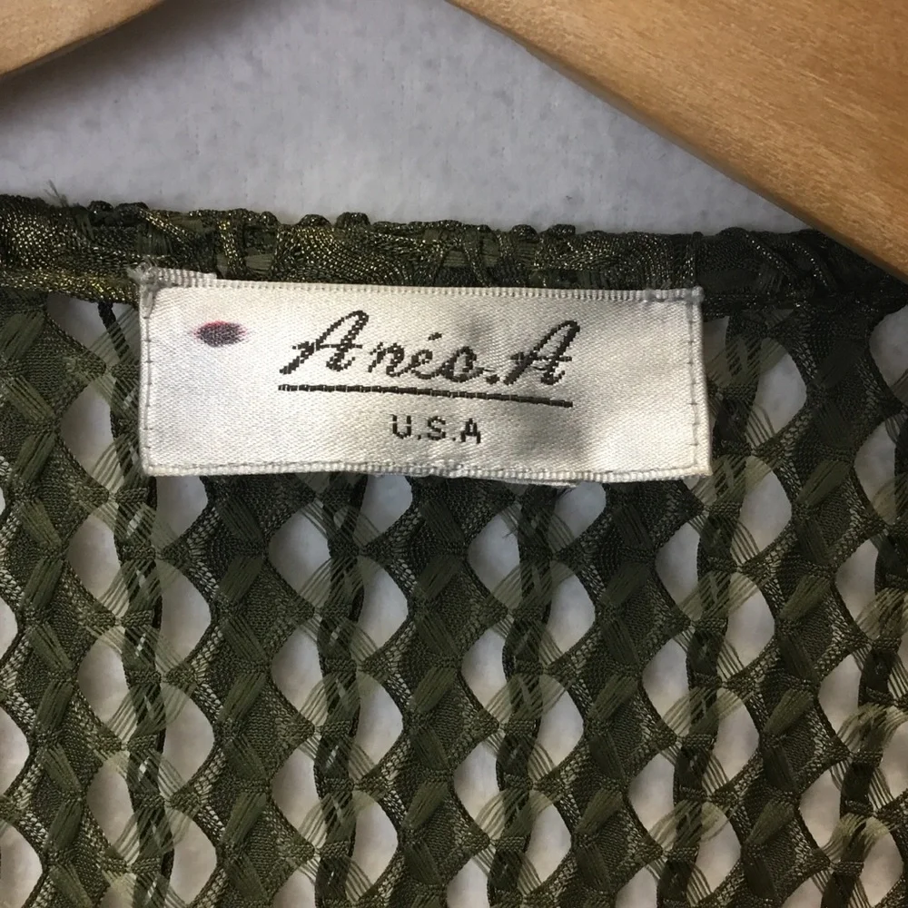 Aris. A Gold Olive Green Metallic Open Front Cardigan Mesh Fairy Grunge Party - Picture 3 of 5